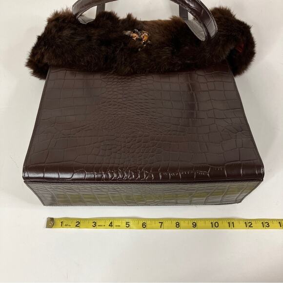 BHS British Home Store | Brown Faux Crocodile Fur Trim Handbag - Picture 11 of 13